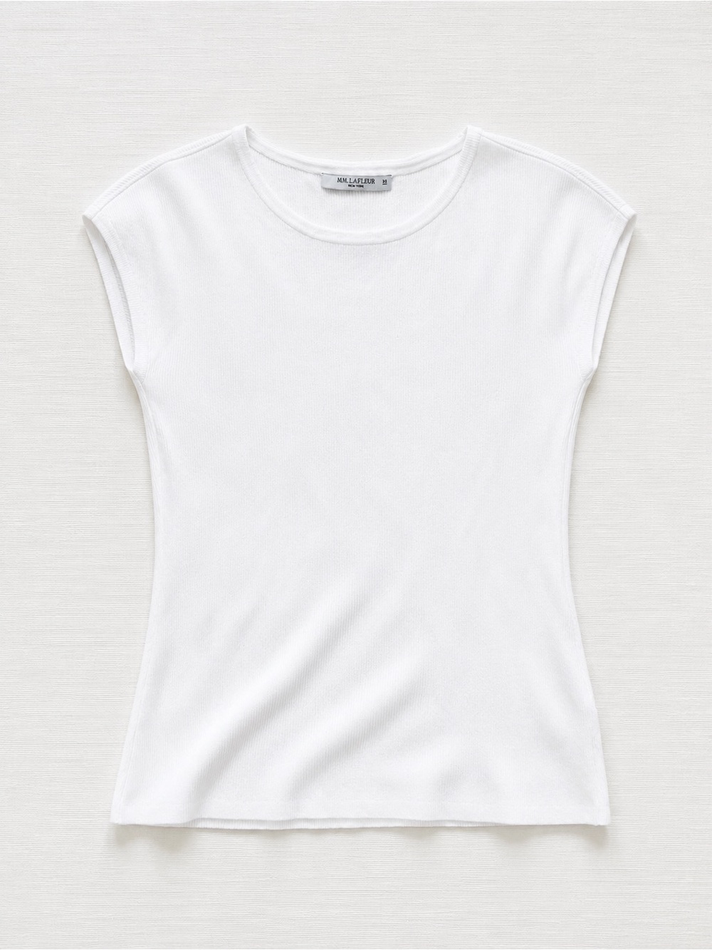MM LaFleur White Ribbed Knit Cap Sleeve Top XS 100% Cotton